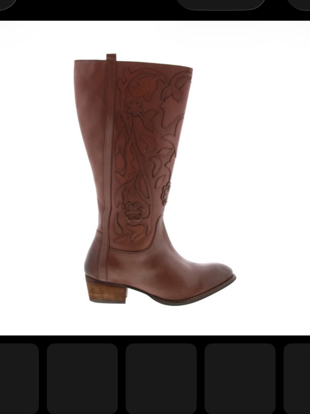 BED|STU roan Brown Leather Knee Boot with Floral Embossing Nib